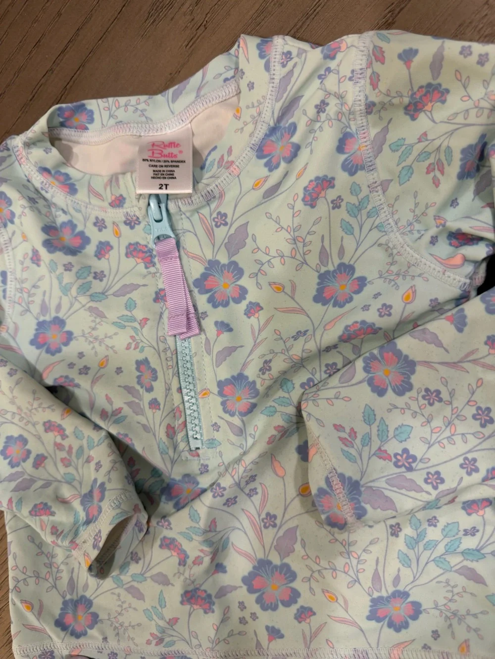 Ruffle Butts Mint Floral Rash Guard Set with Lavender Bottoms